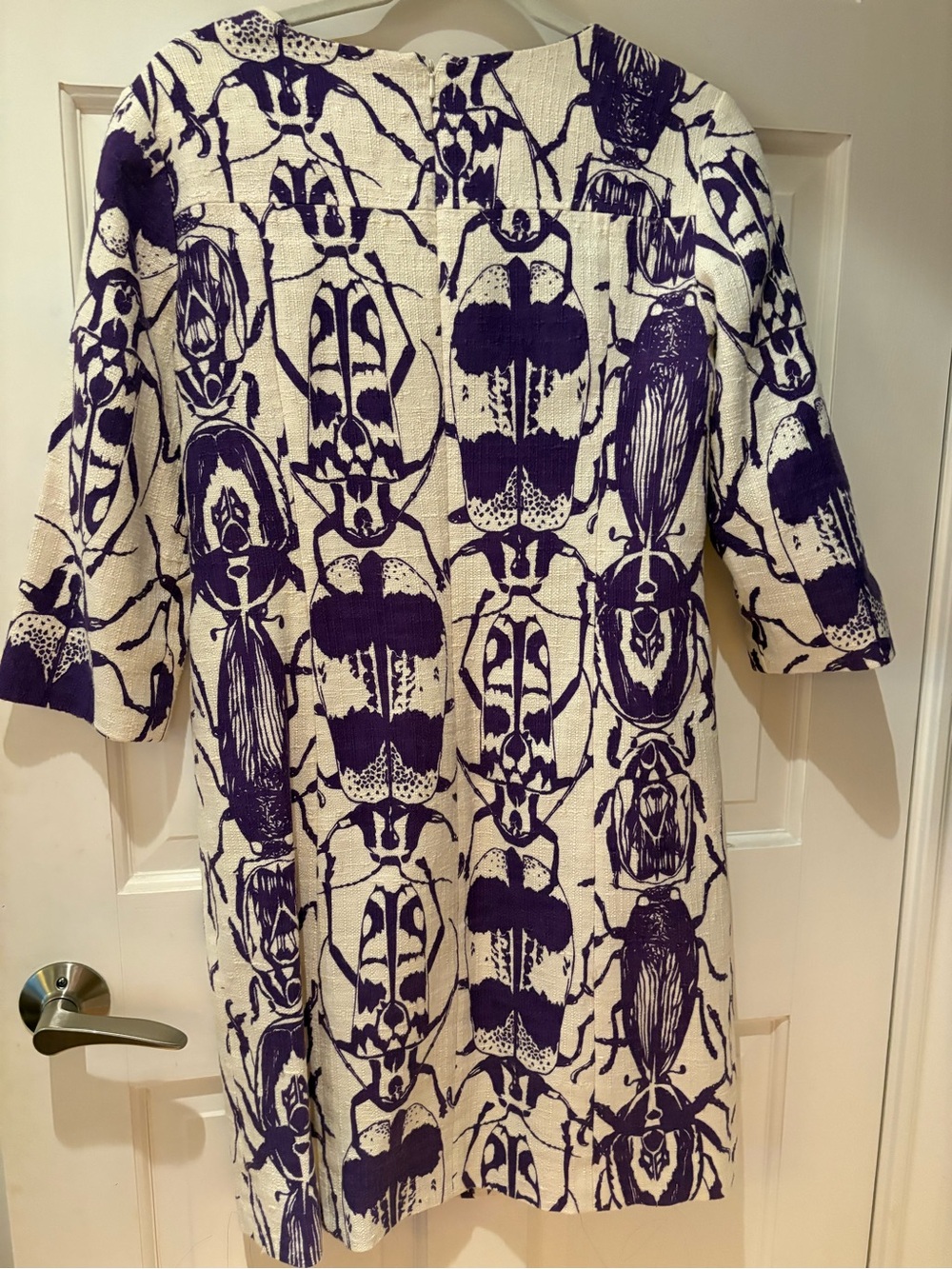 Tory Burch Cream Shift Dress with Purple Beetle Print - Picture 3 of 4
